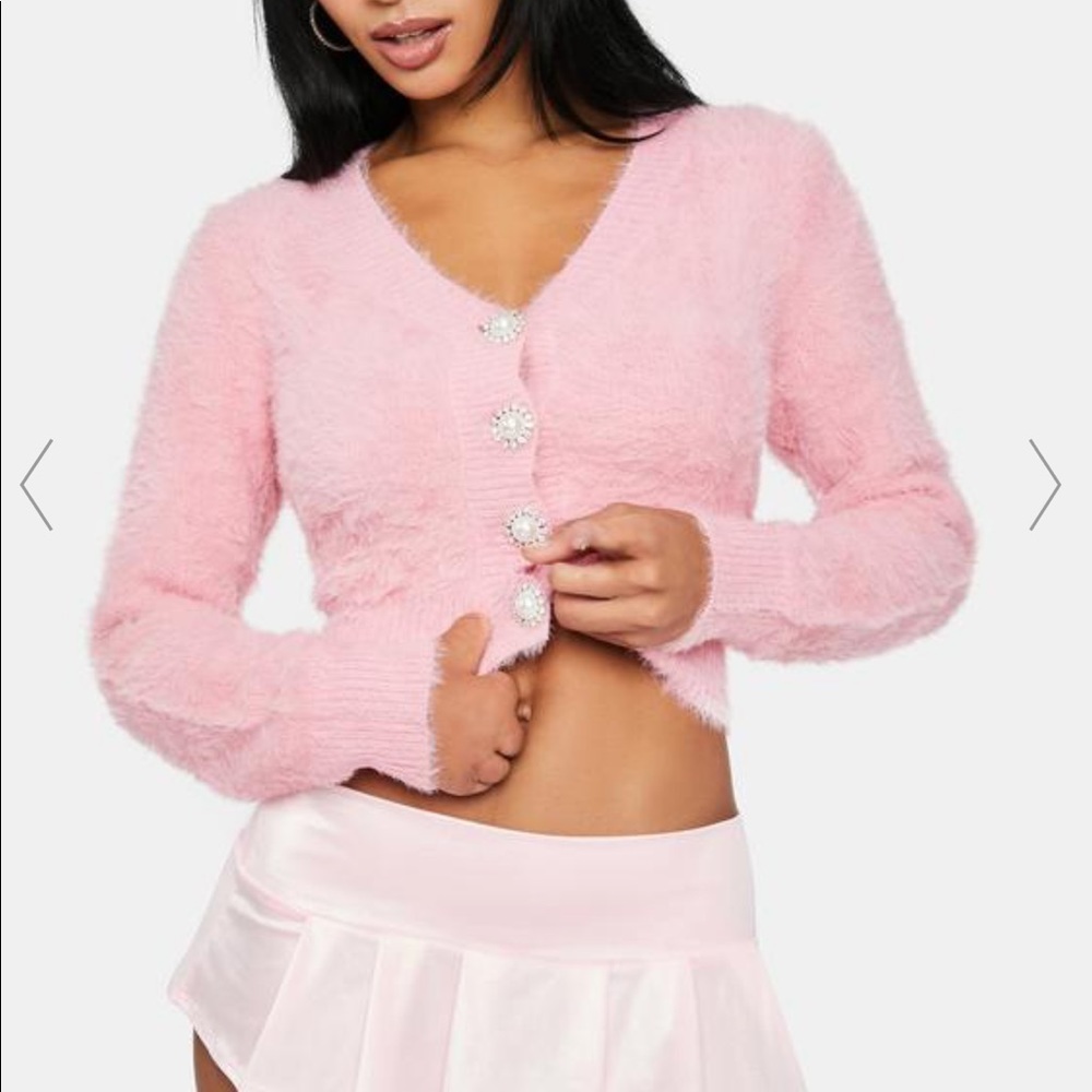 Dollskill Fuzzy Pink Cardigan